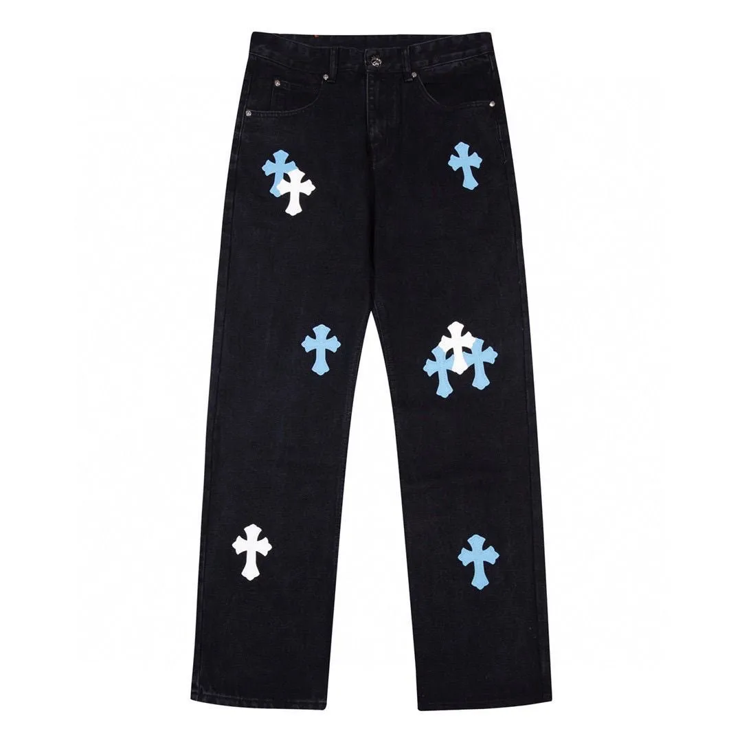 P186 ☞CHROME HEARTS✘Cro Heart Overseas Edition 24ss🔥New Heavy Industry Washed Embroidered American Retro Workwear Washed Jeans Loose fit with perfect details Washed denim fabric is wear-resistant and stain-resistant Three-dimensional cutting loose fit Imported machine printing will not crack and fall off after repeated washing Same style for men and women Couples Color: Denim blue Size: M-2XL Pants length Waist Hips M 96 76 106 L 97 80 110 XL 98 84 114 2XL 100 88 118